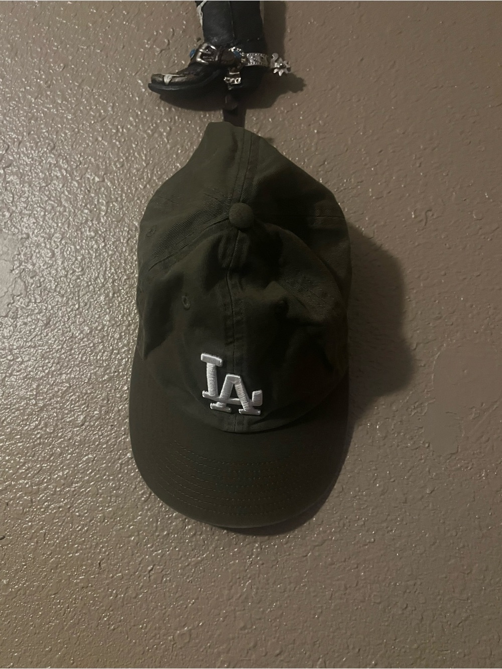 Genuine Merchandise Olive Green LA Hat with Navy Trim